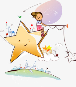 童年梦想童年趣事六一儿童节卡通手绘梦想童话星星高清图片