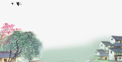 春分景色二十四节气之春分江南景色边框高清图片