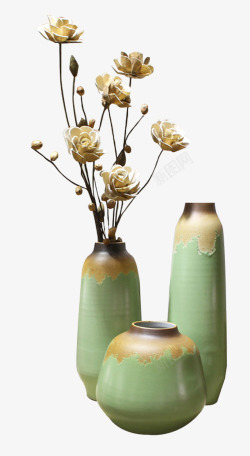 绿色花鸟花瓶墨绿色陶瓷制作花瓶高清图片