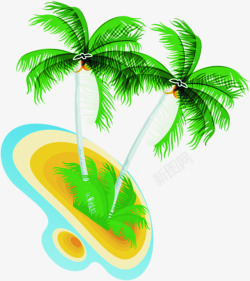 夏日海报卡通椰子树沙滩素材