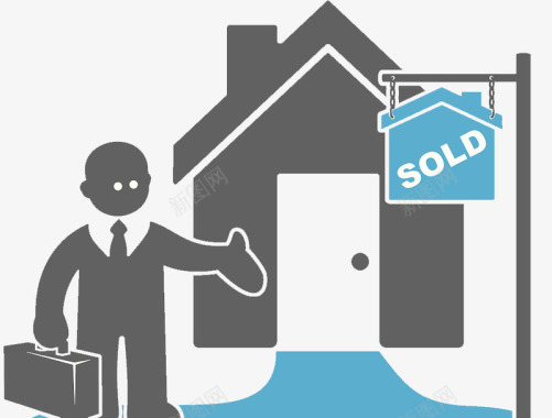 蓝色光圈扁平图标房屋中介卖房子图标
