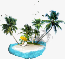 沙滩海岛椰树浪花海边素材