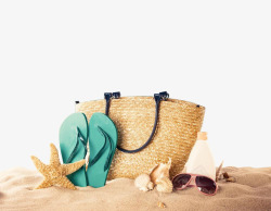卡通去沙滩带上编织袋旅行素材