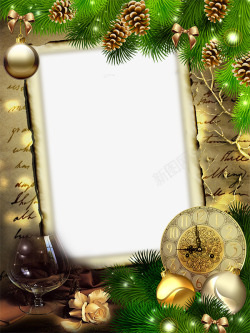 钟表边框卡通金色松果装饰相框高清图片