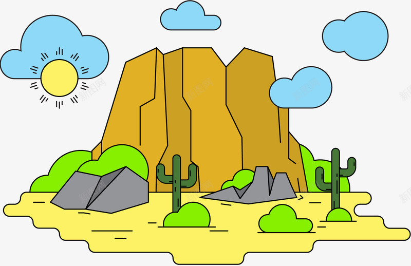 手绘沙漠风景矢量图ai免抠素材_88icon https://88icon.com 卡通手绘 沙漠 装饰图案 风景 高山 矢量图