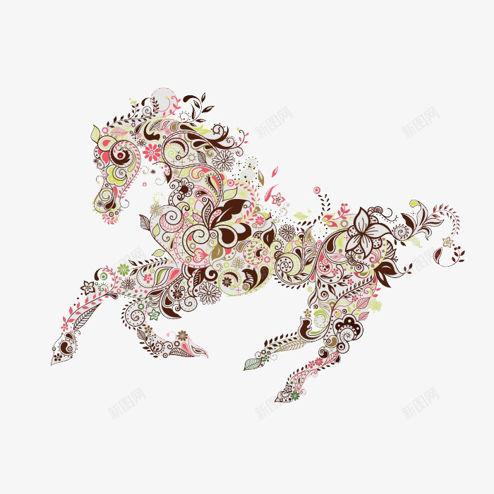 马png免抠素材_88icon https://88icon.com 奔跑的 抽象 花纹 马