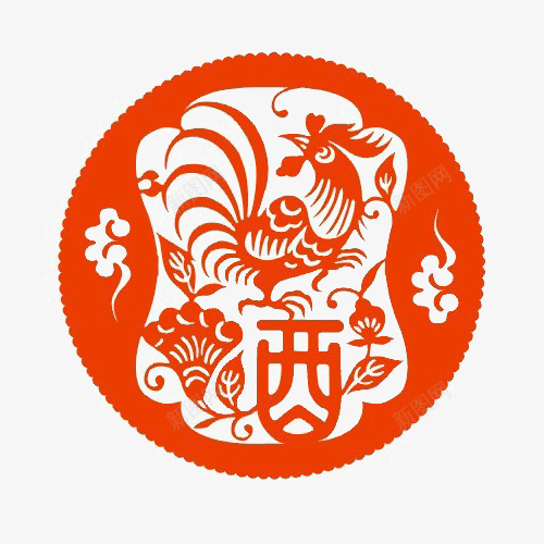 红色圆形鸡的图案psd免抠素材_88icon https://88icon.com 剪纸画 春节 窗花 红色 鸡年