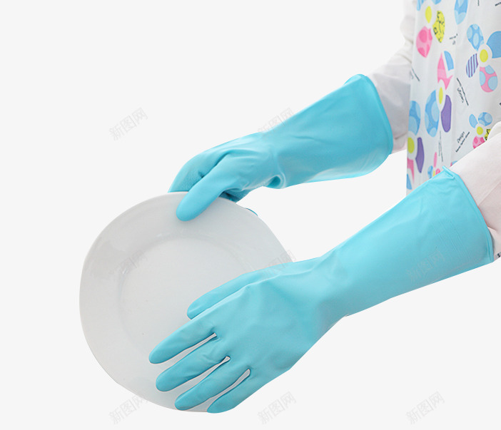 蓝色橡胶洗碗手套png免抠素材_88icon https://88icon.com 厨房手套 擦拭 白色盘子