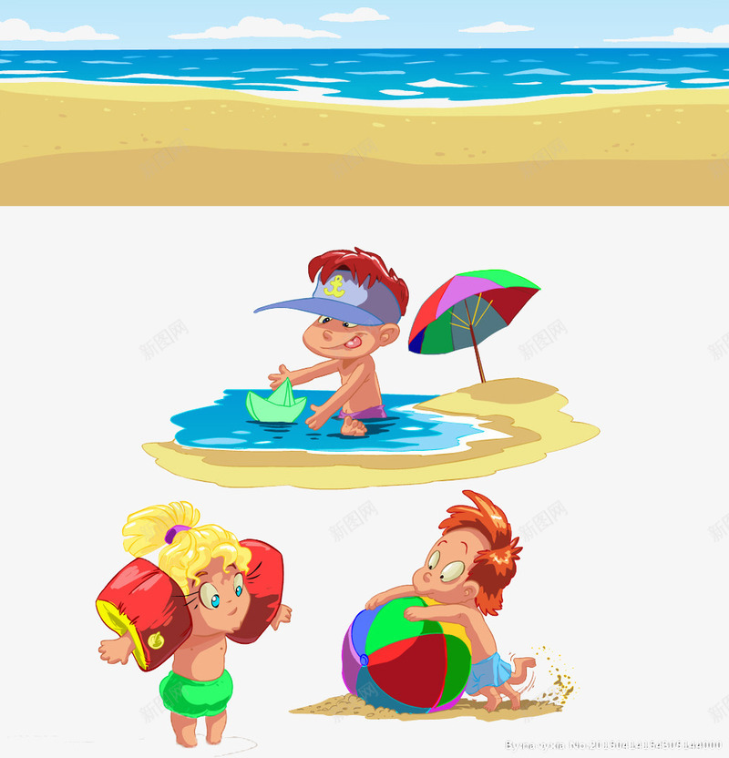 在沙滩上玩耍的卡通男孩女孩png免抠素材_88icon https://88icon.com 卡通 沙滩 玩耍 男孩女孩