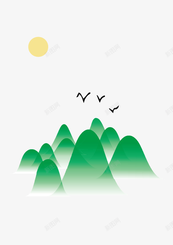 手绘卡通绿色桂林山水矢量图ai免抠素材_88icon https://88icon.com 动漫 动画 大雁 太阳 山 插画 桂林 海报设计 落日 矢量图