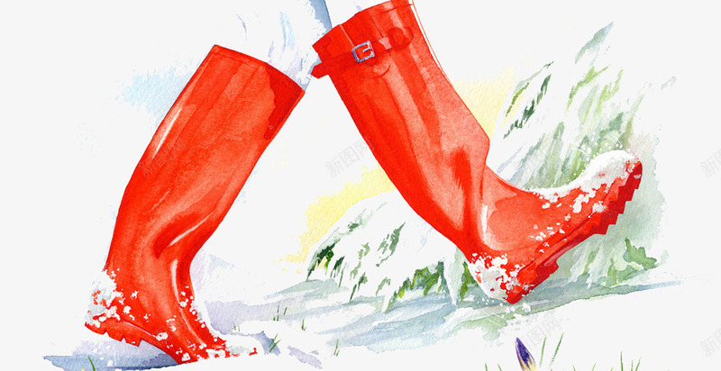 手绘插图雨雪天的红色雨鞋png免抠素材_88icon https://88icon.com 手绘 水彩插图 红色雨鞋 走路的鞋子 雨雪天 雨靴