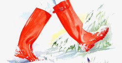 手绘插图雨雪天的红色雨鞋素材