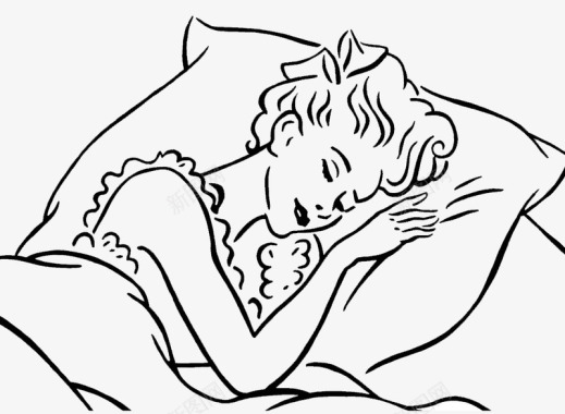 缝衣服的女人手绘单线插图侧卧睡着的女人图标图标