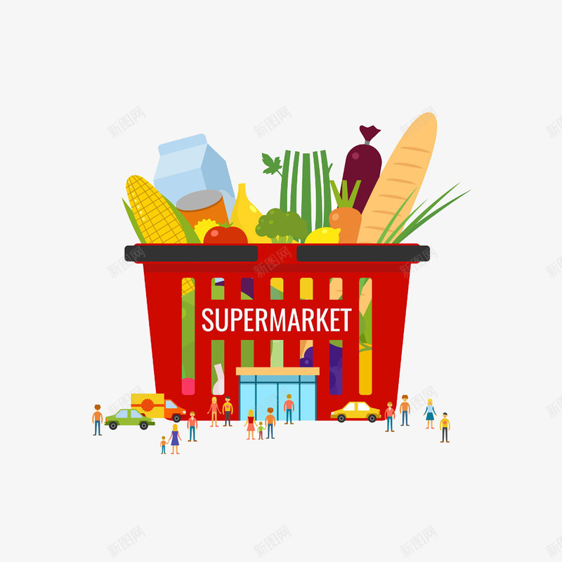 卡通超级市场png免抠素材_88icon https://88icon.com 商场 水果 牛奶 蔬菜 购物 超市
