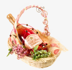 外国酒编制篮子和红葡萄酒高清图片