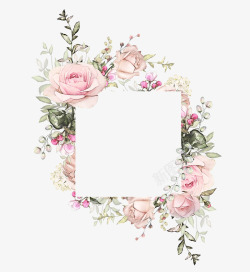 淡雅纸质边框粉色淡雅月季花方形边框高清图片