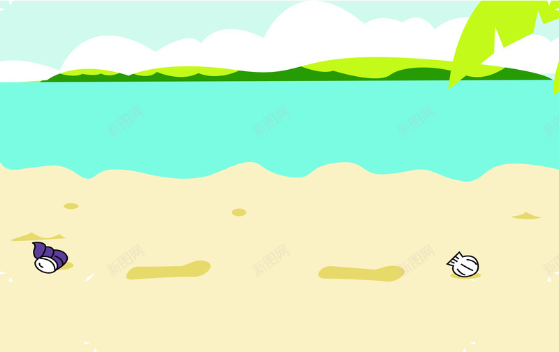 手绘卡通大海沙滩png免抠素材_88icon https://88icon.com 卡通 大海 沙滩