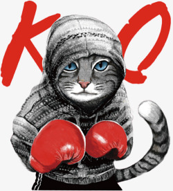 拳击比赛戴拳击手套的猫咪手绘图高清图片