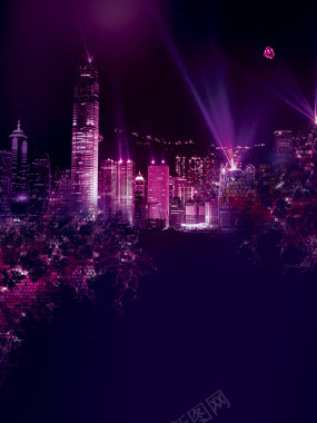紫色灯光城市海报背景背景