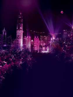 紫色雾状灯光紫色灯光城市海报背景高清图片