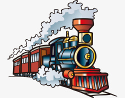 手绘行驶中的列车卡通手绘行驶蒸汽式火车矢量图高清图片