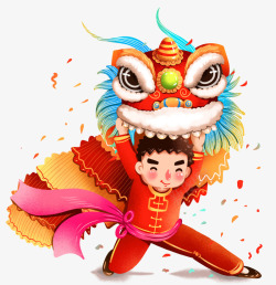 免扣小孩舞狮子新年春节习俗舞狮子喜庆气氛左高清图片