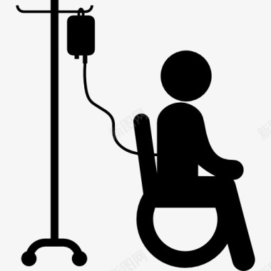生病症状病人坐在轮椅盐水通过剪影图标图标