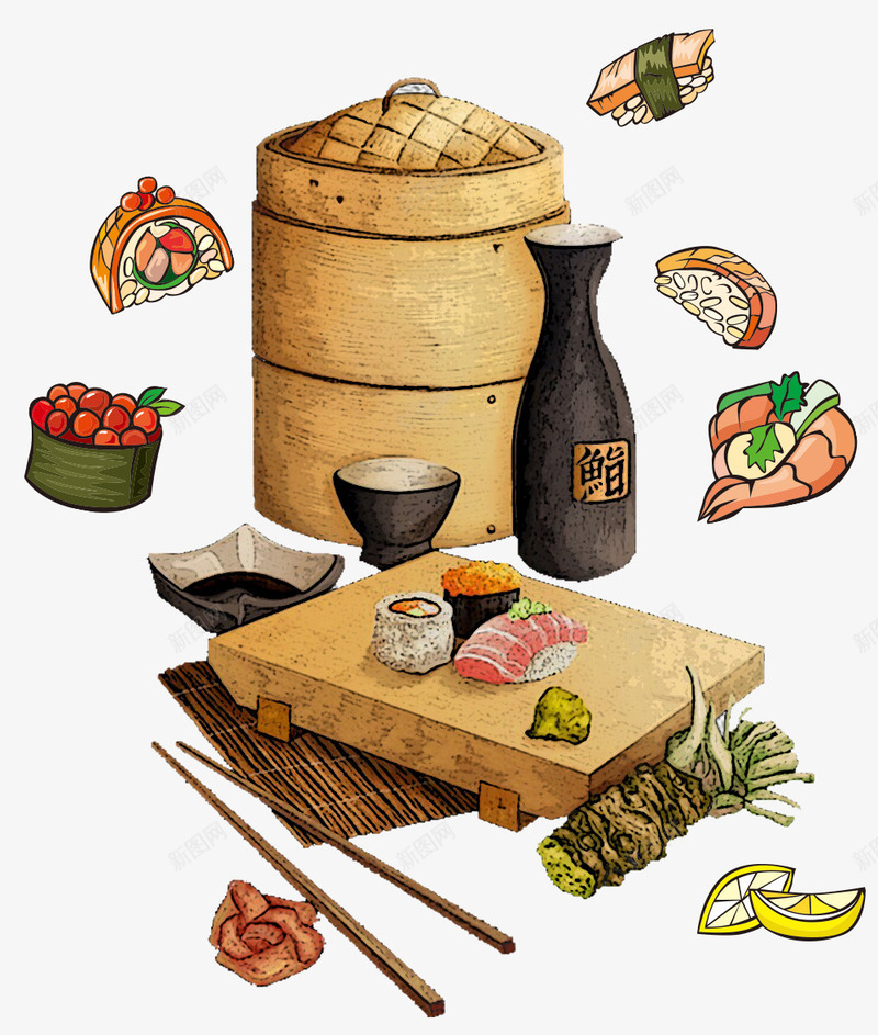 日式料理png免抠素材_88icon https://88icon.com 卡通 寿司 料理插图 日本料理 日本特色美食 美味 美食 食材