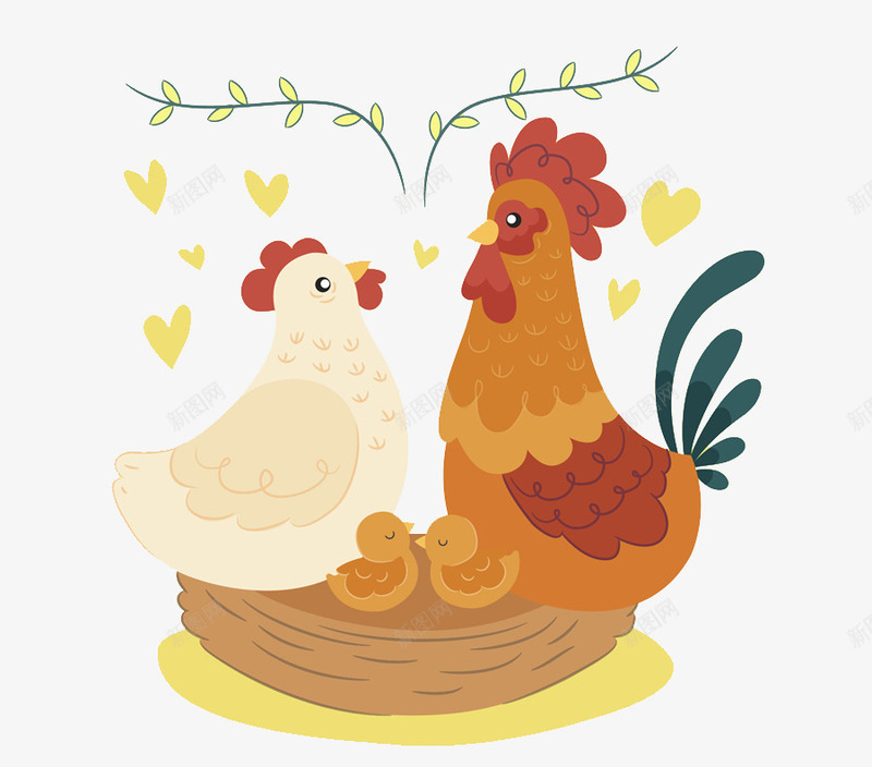 小鸡和母鸡png免抠素材_88icon https://88icon.com 公鸡 动物 卡通 小鸡 手绘 棕色 母鸡 白色