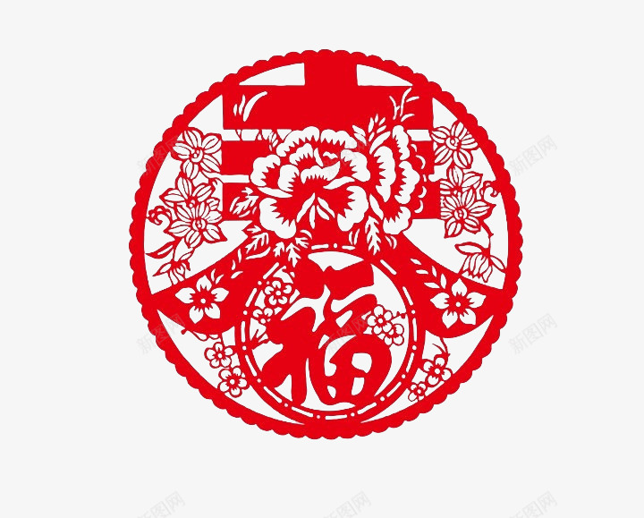 春红色剪纸png免抠素材_88icon https://88icon.com 中国风 剪纸 春 福 窗花 红色