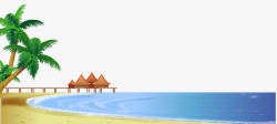 彩色卡通海边沙滩椰树风景素材