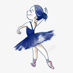 手绘蓝色的芭蕾舞女孩插画素材