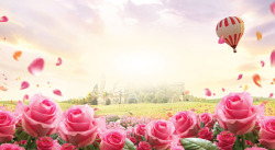 立体梦幻城堡梦幻浪漫玫瑰城堡海报背景七夕情人节高清图片