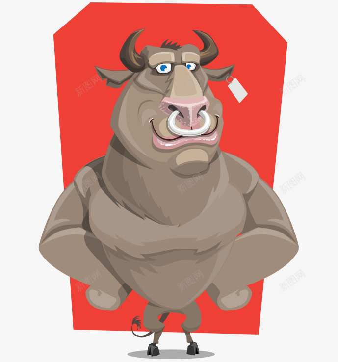 卡通手绘拟人动物牛站立png免抠素材_88icon https://88icon.com 卡通的牛 平面牛 拟人的动物 牛站立 矢量牛