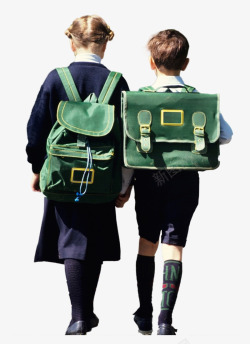 绿色上衣男生背着书包上学校高清图片
