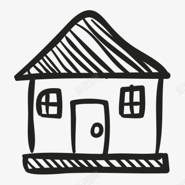 卡通黑色线条房屋简笔画图标图标