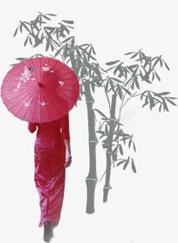 竹叶中国风女人油纸伞婚礼素材