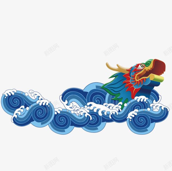 蓝色海浪龙png免抠素材_88icon https://88icon.com 云中龙 云龙 抽象海浪素材 海浪 端午节 赛龙舟 龙