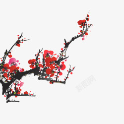 水墨横素材水墨红色腊梅树枝矢量图高清图片