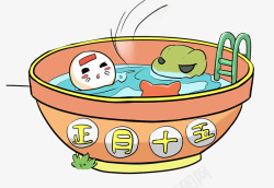 正月十五元宵节青蛙与汤圆卡通插素材