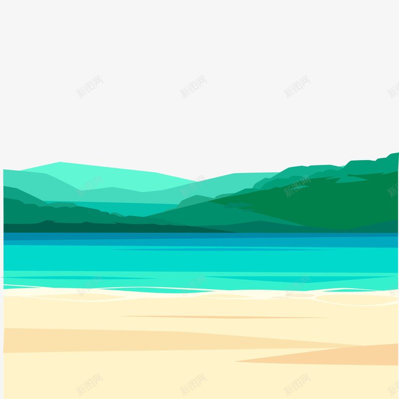 蓝色海边沙滩风景png免抠素材_88icon https://88icon.com 卡通沙滩 海边 背景装饰 蓝色 风景