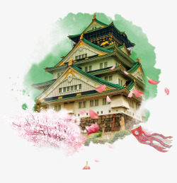 国外花瓣日本大阪城旅游装饰高清图片