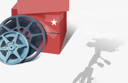 电影宣传靠在红盒子上的胶卷素材