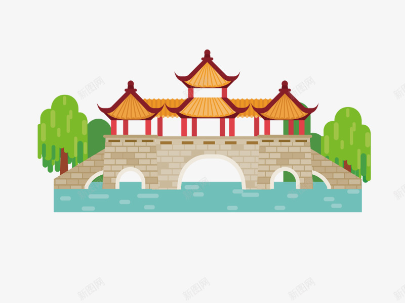 卡通手绘河边的桥png免抠素材_88icon https://88icon.com 卡通动漫 卡通房屋 卡通手绘 桥 结实的 黄色的