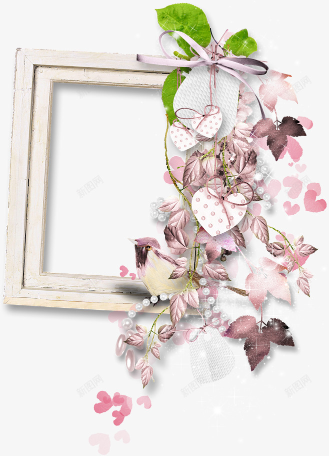花纹边框png免抠素材_88icon https://88icon.com 心形 爱心粉色的花儿 相框 绿色植物 花儿 花纹 边框