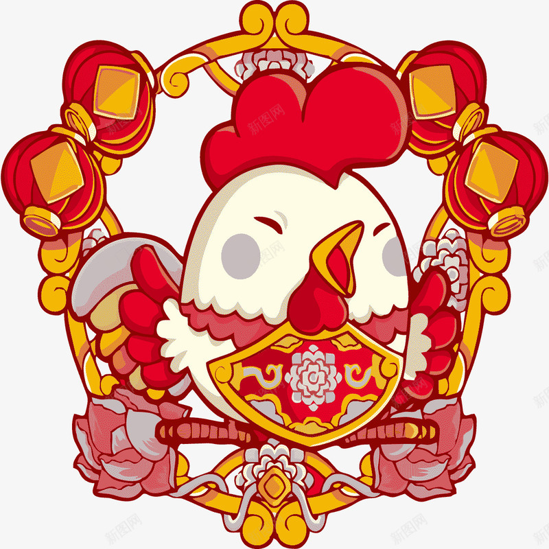 卡通可爱鸡年装饰图案png免抠素材_88icon https://88icon.com 2017新年素材 免抠鸡年素材 创意 喜庆 新年快乐 红色 艺术字 金鸡PNG