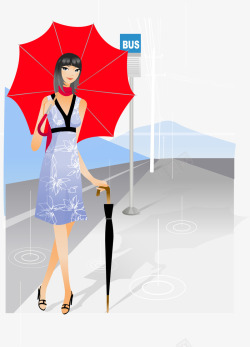 下过雨的马路卡通女孩送伞韩国高清图片