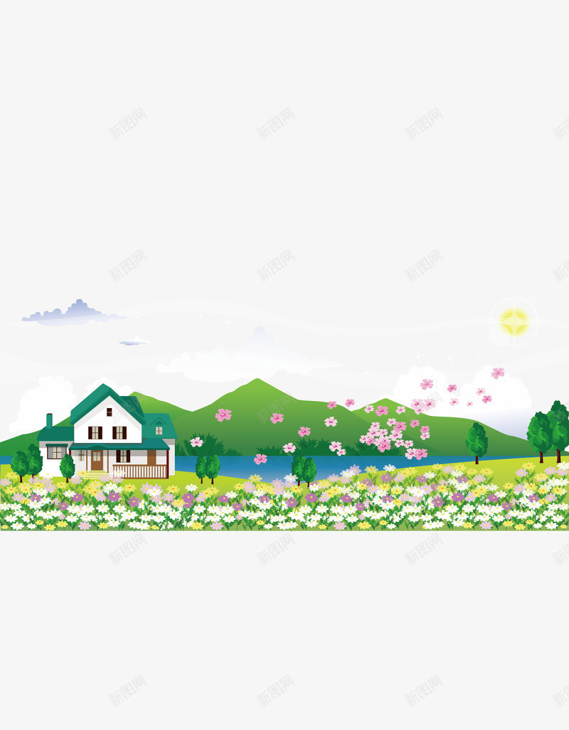 卡通风景矢量图ai免抠素材_88icon https://88icon.com 卡通风景 矢量户外风景 花草 草地 野外 矢量图