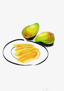 酱香芒果干手绘水彩芒果高清图片