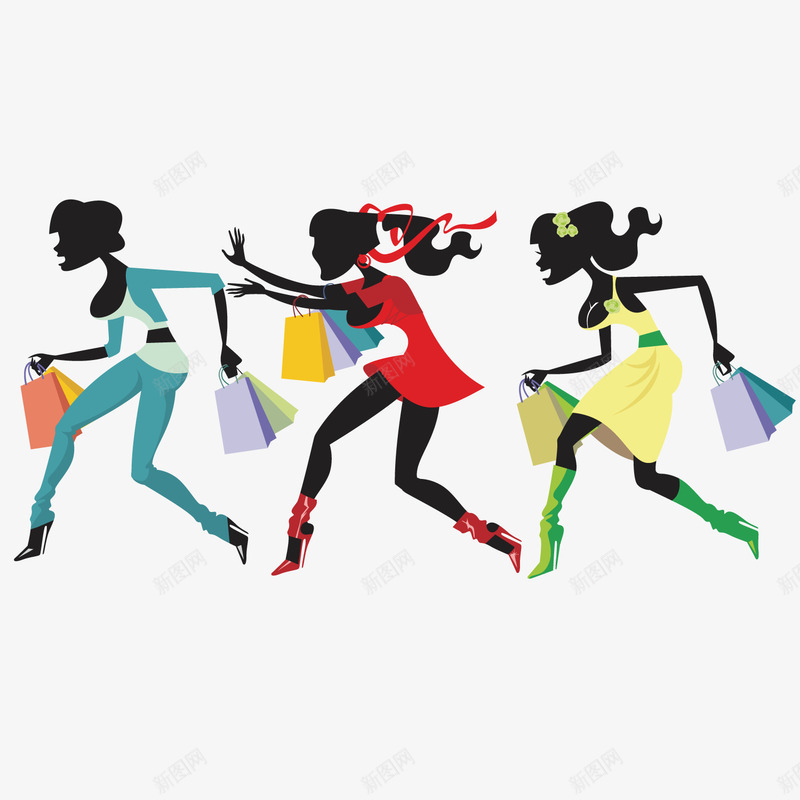 三位奔跑购物的女人矢量图ai免抠素材_88icon https://88icon.com 奔跑 女人 购物 矢量图